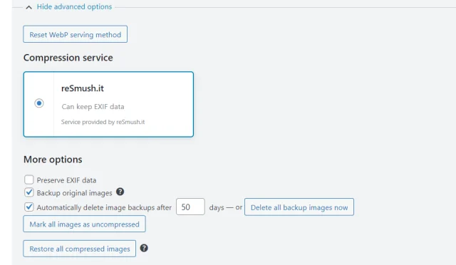 In WP-Optimize select 'reSmush.it' in the 'Compression service' section