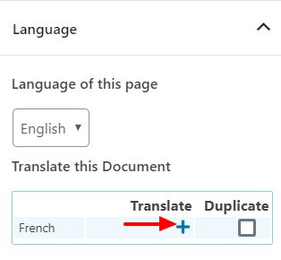 In the 'Translate this Document' section select the '+' button under the 'Translate' column
