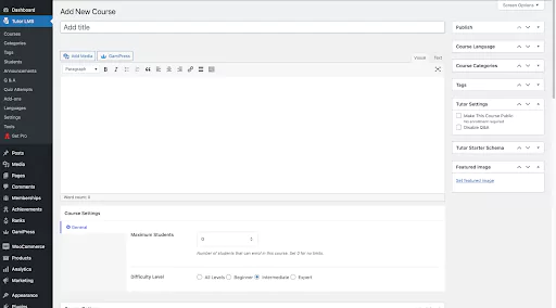 'Add New Course' page options