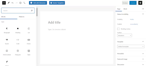 WordPress 'New Post' Gutenberg page