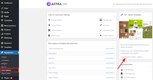 Astra dashboard