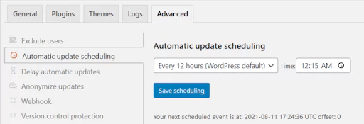 'Automatic update scheduling' section