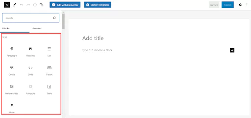 Find different Blocks types in WordPress Gutenberg Menu sidebar