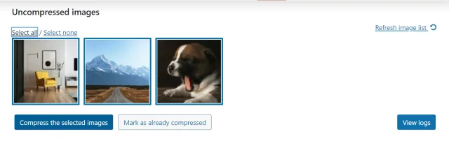 You can select multiple images and compress images in bulk