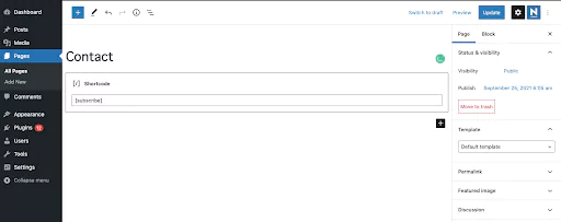 Contact page using short code