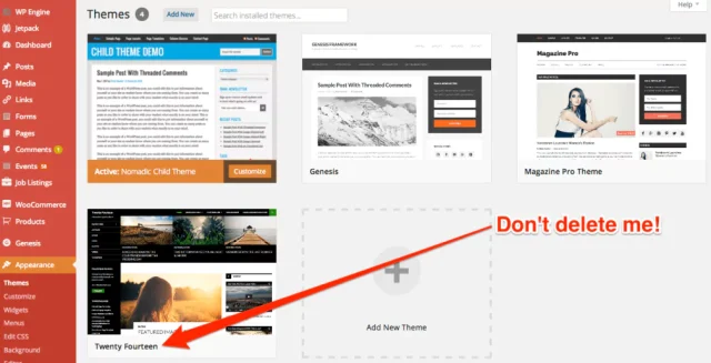 Don't delete theme 'Twenty Fourteen' from the themes page on WordPress