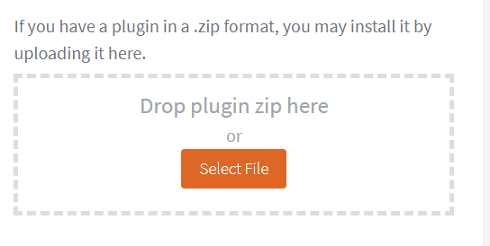Drag and drop the file in the dashed area, or select 'Select File' button to upload .zip files directly