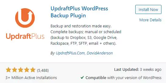 Install UpdraftPlus plugin