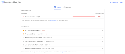 PageSpeed Insights results