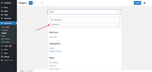 Using Short code in 'Widgets' page of Appearance section on WordPress