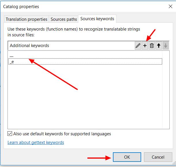 In the 'Source keywords' tab of Catalog properties, select the '+' button, then add '_' and 'e' in 'Additional keywords'