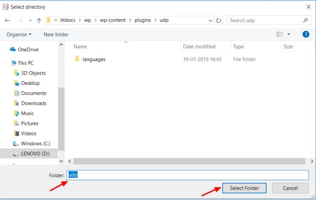 locate the correct folder, then select 'Select folder' button