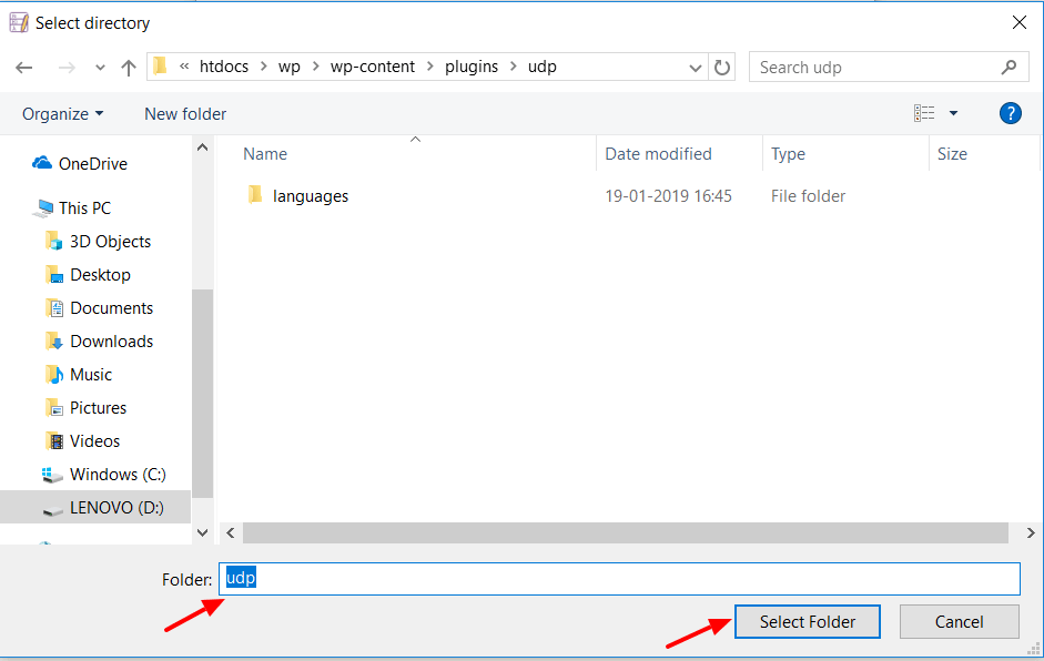 locate the correct folder, then select 'Select folder' button