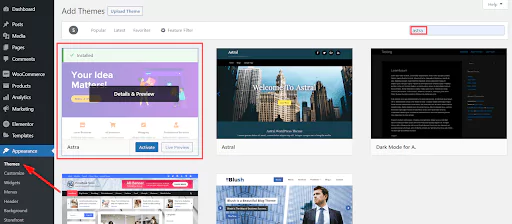 From WordPress side menu, select 'appearance', then select 'Themes'