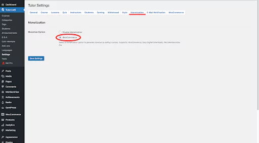 In the 'Tutor settings' in the 'Monetization' select 'WooCommerce'