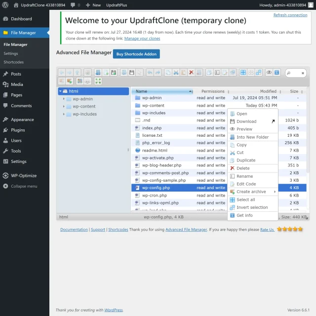 Open the wp config file from your computer on the 'Advanced File Manager' page