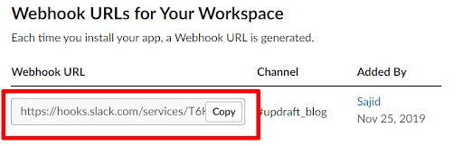 Copy the Webhook URL