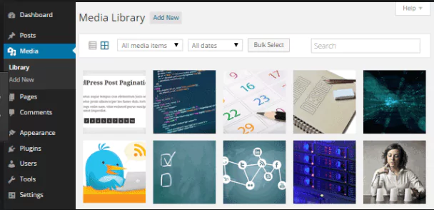 WordPress media library page