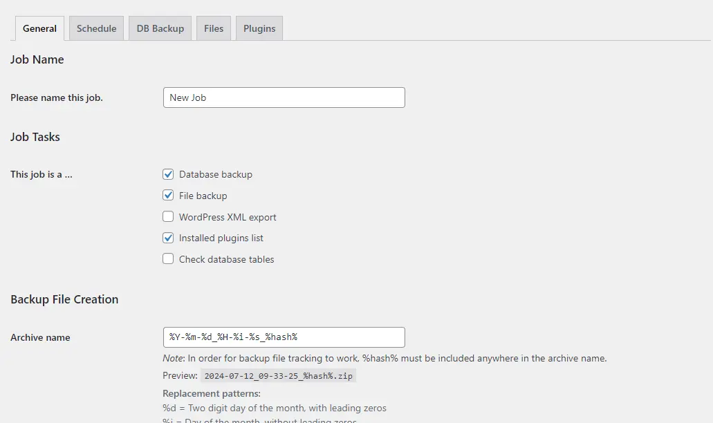 UpdraftPlus General settings