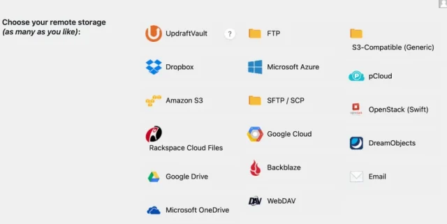 In the UpdraftPlus 'Settings' tab choose remote storage from the options in 'Choose your Remote storage' section