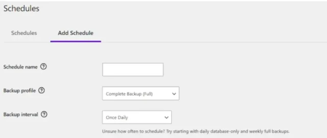 Solid Backups 'Schedules' page options