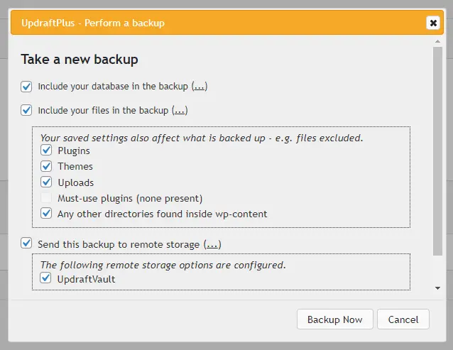 in the 'Perform a backup' dialogue select '...' next to 'Include your files in backup' checkbox and select the items