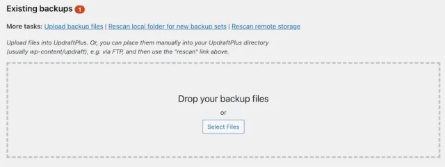 UpdraftPlus Existing backups page option