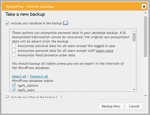 Anonymize senstive information in backup in 'Perform a backup' dialogue