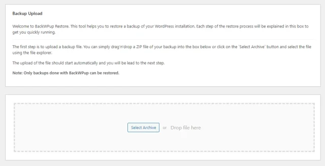 BackWPup 'Backup upload' page