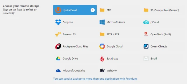 Select UpdraftVault in the 'Choose your remote storage' section
