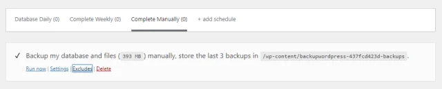 BackUpWordPress Complete backup manually page
