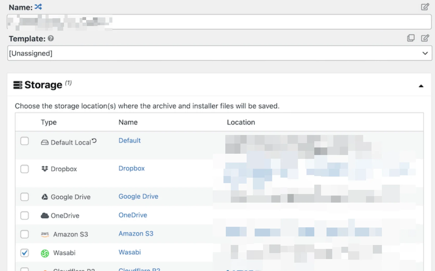 Dublicator 'storage' page options