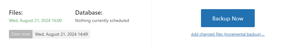 Select 'Backup now' button to backup the database