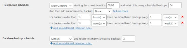 'Files backup schedule' section options
