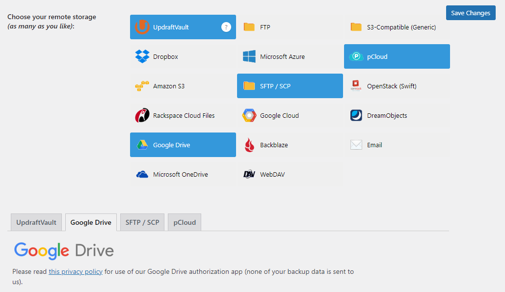 Remote storage options