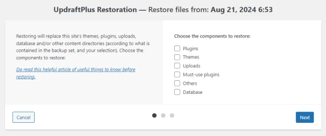 Restore files from august by selecting the items