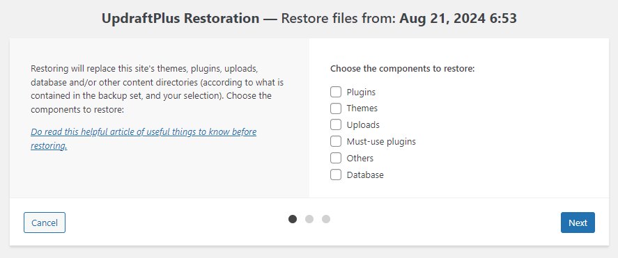 Restore files from august by selecting the items