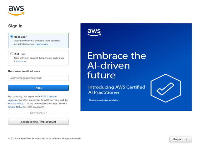 Sign into AWS Console