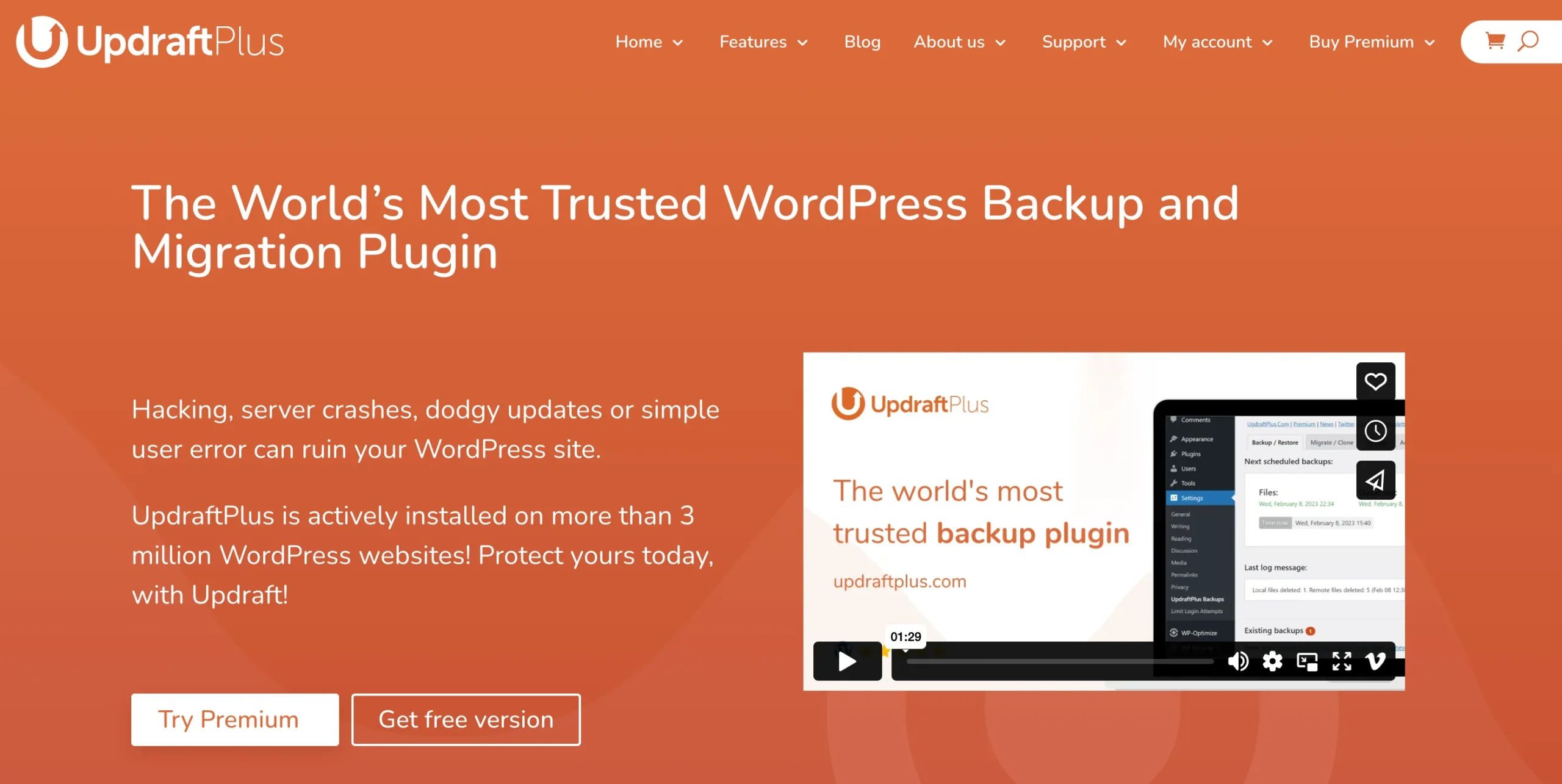 UpdraftPlus landing page