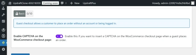select 'Enable CAPTCHA on the WooCommerce checkout page' button