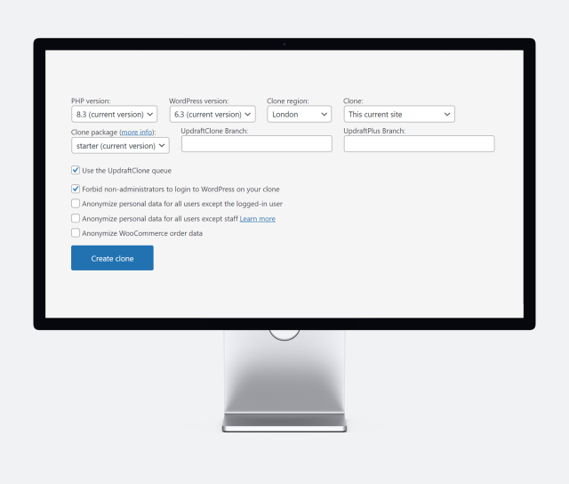 Mockup of a desktop with UpdraftPlus PHP options section