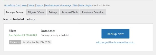 UpdraftPlus Backup/Restore page
