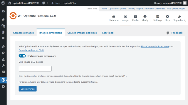 In 'Image Dimensions' tab select 'Enable images dimensions'