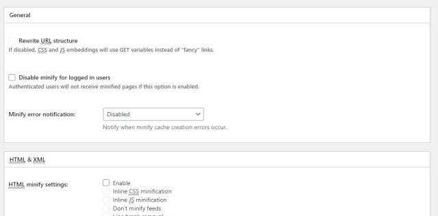 W3 Total Cache 'General' page options