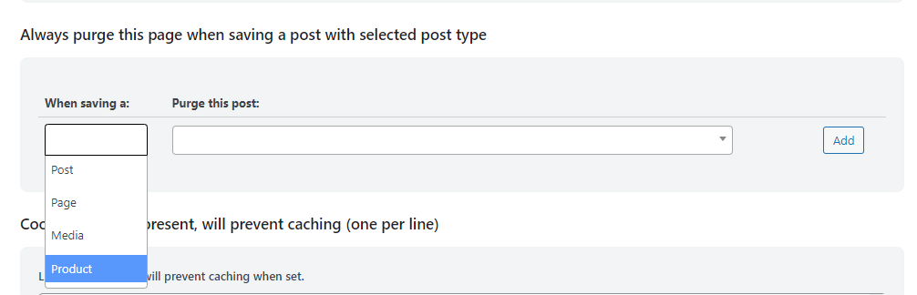 WP Optimize advanced purging options in the 'When saving a:' dropdown