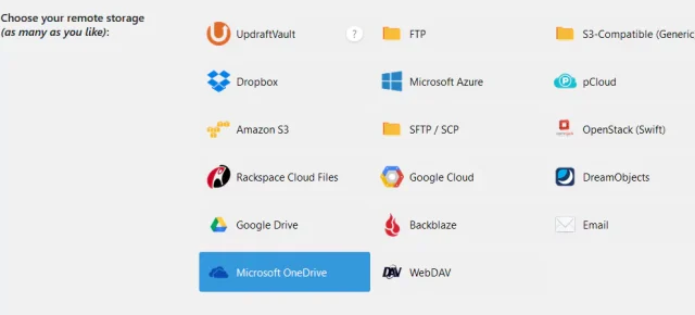 Select Microsoft OneDrive in the 'Choose your remote storage' option