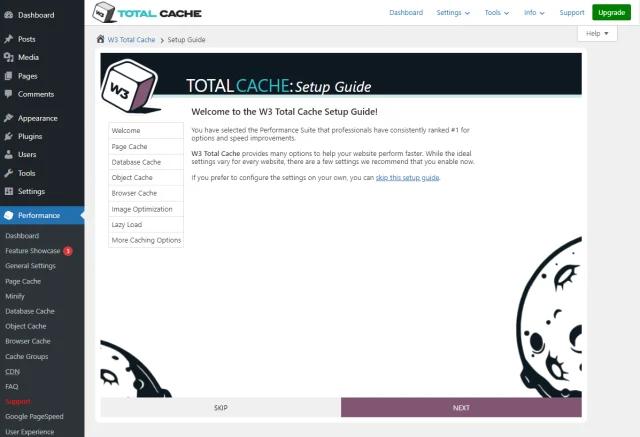 W3 Total Cache set up guide first page