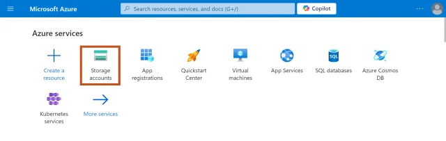 In the Account Services, select on 'Storage accounts' icon