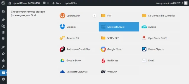 Select Microsoft Azure in the 'Choose your remote storage' option