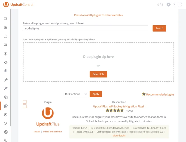 UpdraftCentral dashboard
